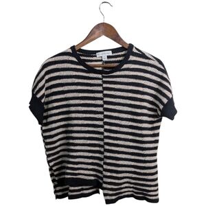 White + Warren Cashmere Asymmetrical Split Back Sweater Small Stripe Minimalist